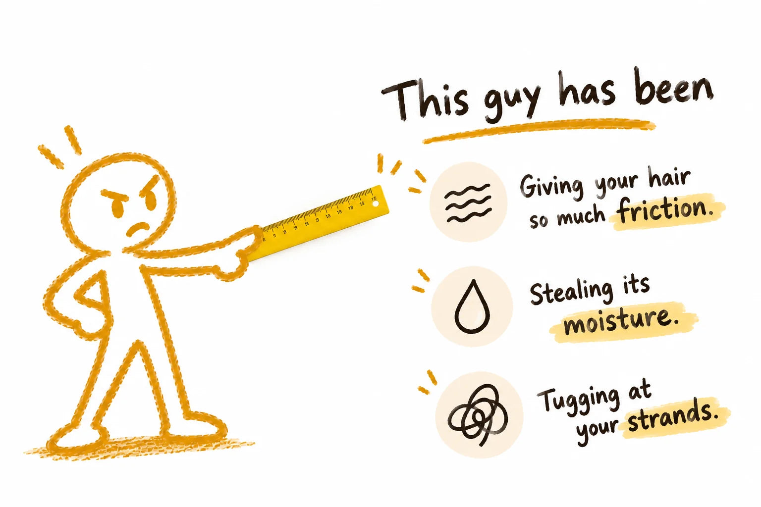 This guy has been giving your hair friction, stealing its moisture, and tugging at your strands