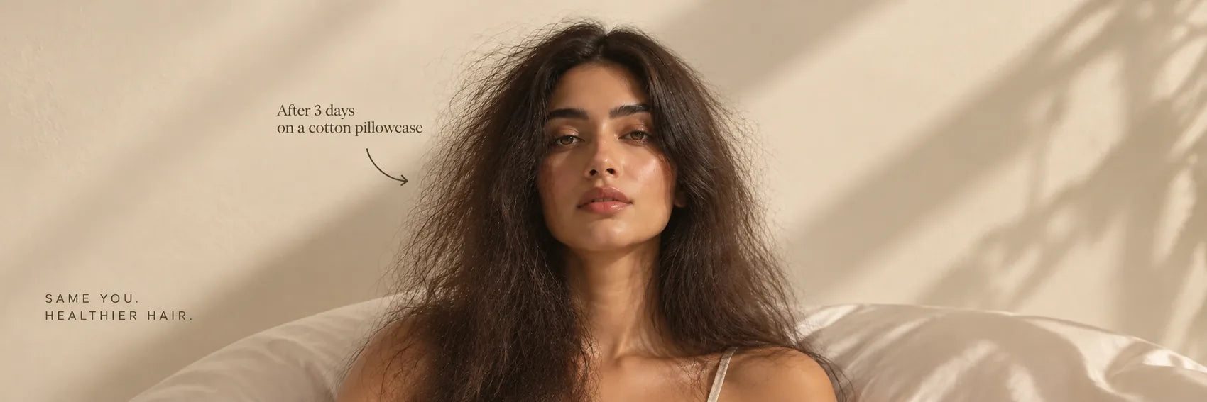 The same hair after three nights on cotton, and after three nights on modal.