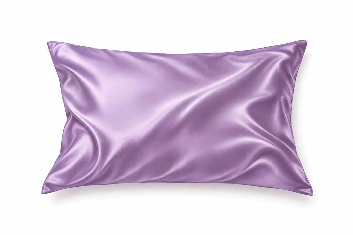 A lavender satin Savehra pillowcase